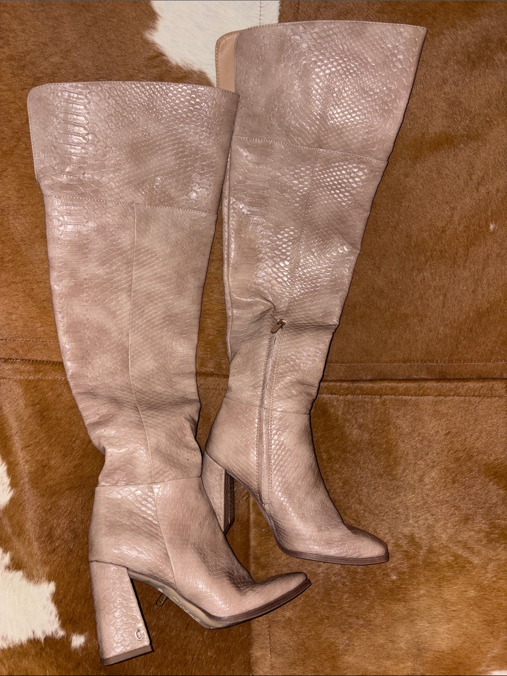 Sam Edelman Taupe Over-the-Knee Textured Leather Boots
